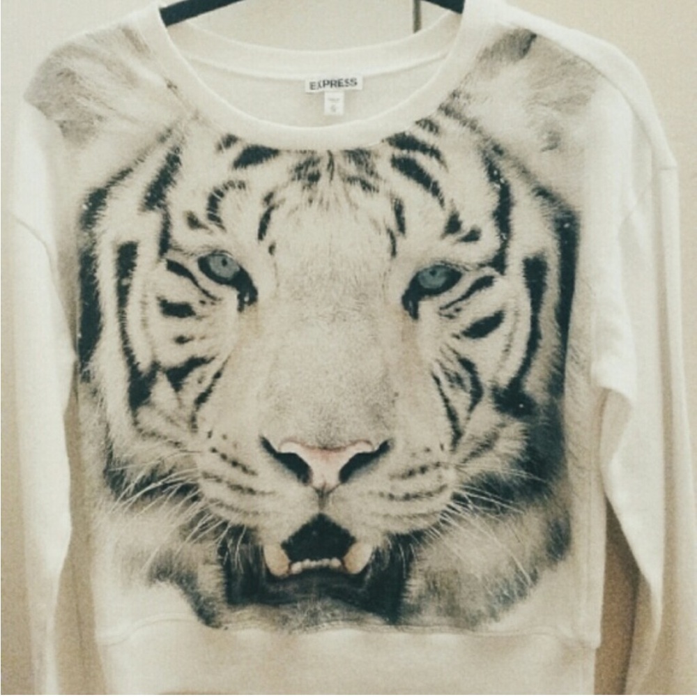 EXPRESS - White Tiger Graphic Print Sweatshirt